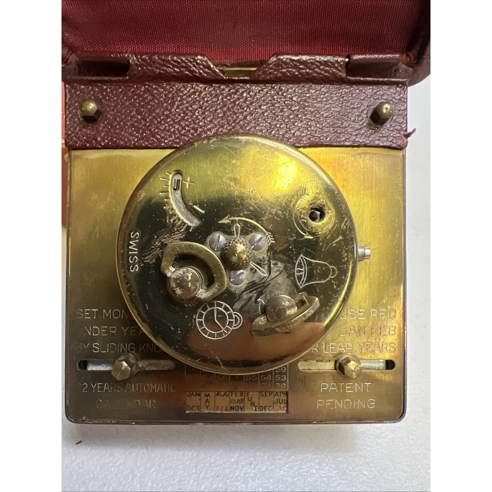 Vintage Semca Travel Alarm Clock w/Leather Case - Calendar - For Parts